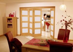 Roomfold Coventry 4-Light (obscure laminate glass) Oak Internal Folding Sliding Doors